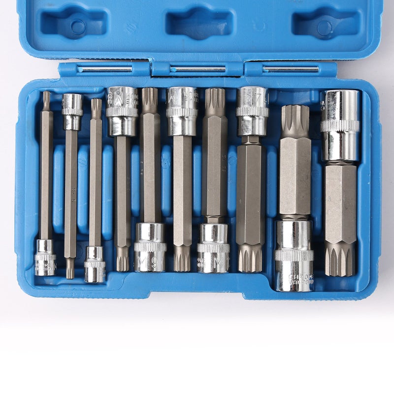 WINTOOLS 10Pcs XZN Triple Square Socket Kit Spline Socket Bit Set Long Drive Metric Bits 4-Inch Kit Â¼â€œ â…œâ€ and Â½â€ Drive Ratchets - Image 4